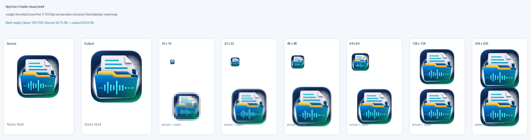 ClipScript icon proof sheet generated by App Icon Creator.